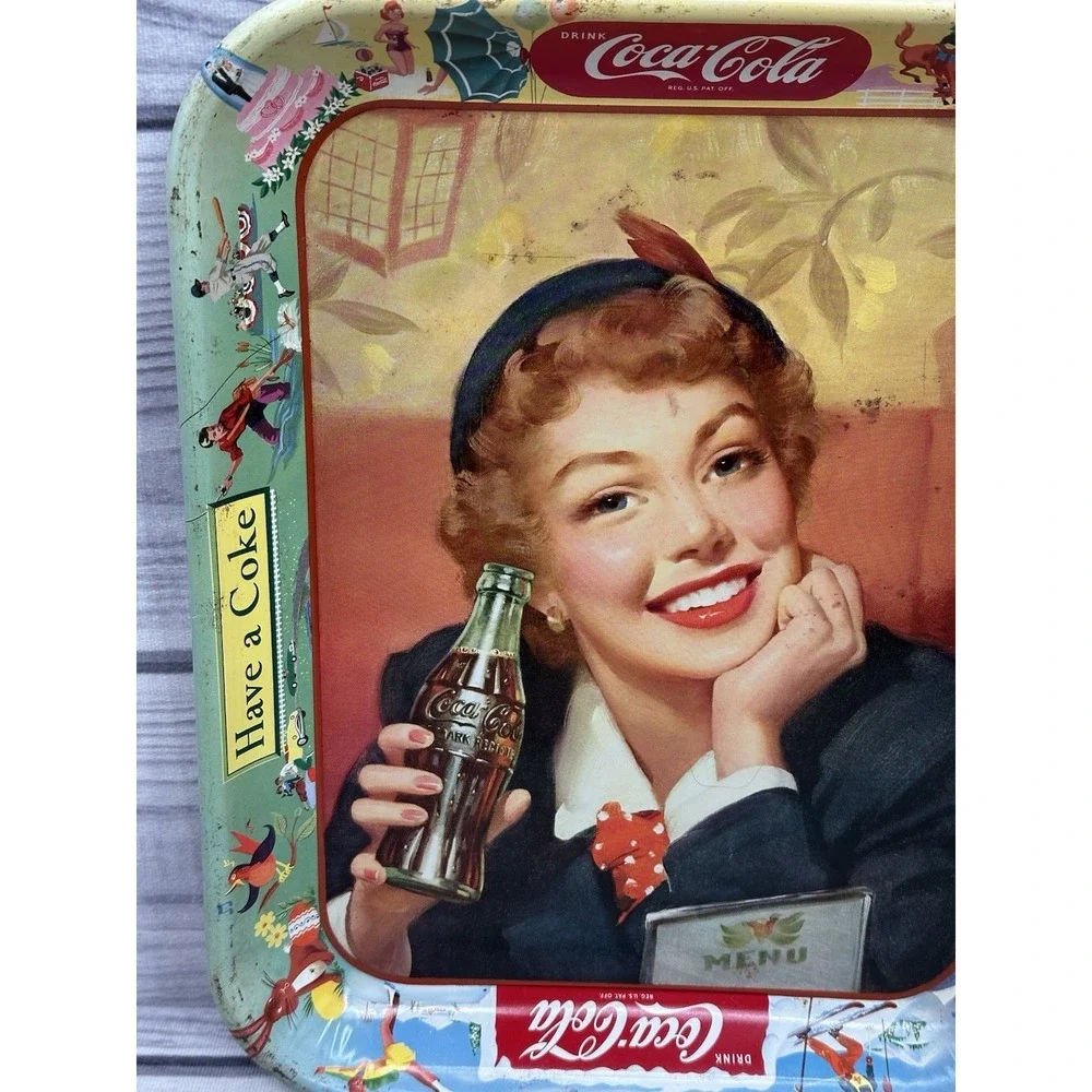 VINTAGE COCA COLA THIRST KNOWS NO‎ SEASON METAL SERVING TRAY   *1